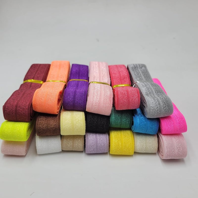 FAYADA Fold Over Elastic,5/8" Foldover FOE Trim Elastic Ribbon,Stretch FOE Band for Hair Ties Headbands Sewing Craft -20 Yards (20 Colors) - Image 2